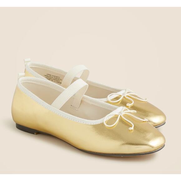 J.Crew Crewcuts Girls Strappy Ballet Flats Golden Honey Metallic Party K3 NWT - Picture 1 of 13